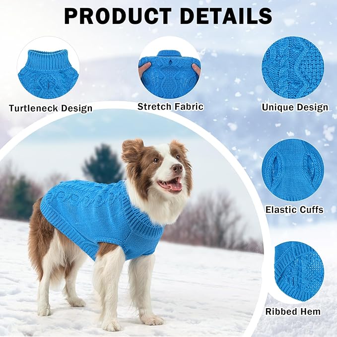 SCENEREAL Knitted Dog Sweater for Large Medium Small Dogs, Cat Dog Winter Coat Warm Sweatershirts Outfits, Classic Pet Clothes with Leash Hole, Soft Pet Knitwear Apparel for Girls Boys, Lake Blue XXL