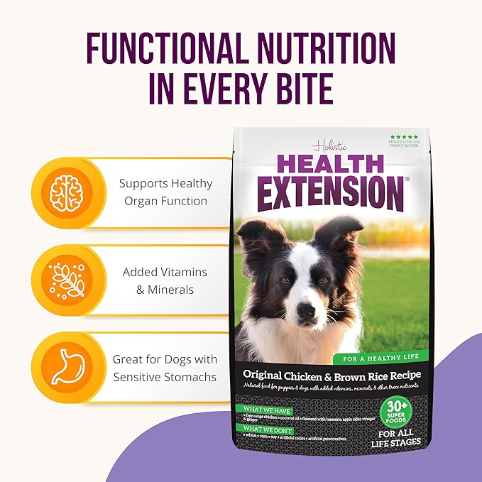 Health Extension Original Chicken & Brown Rice, Protein Packed Formula with Probiotics & Superfoods for Digestion & Coat Health (4 lb Bag) - (Pack of 2)