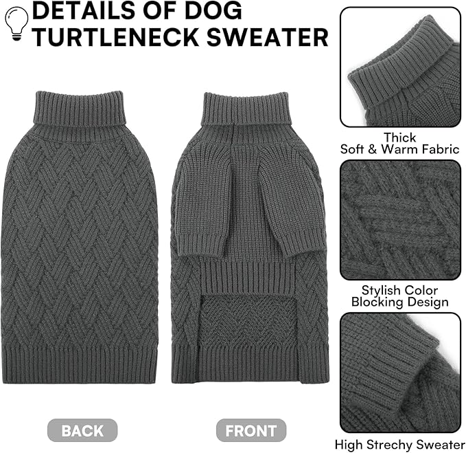 KOESON XS Dog Sweater Girl and Boy, Warm Extra Small Dog Sweater, Thick Halloween Dog Sweaters, Turtleneck Sweaters for Chihuahua, Yorkie, Puppy Winter and Fall Knitwear with Sleeves, Grey, XSmall