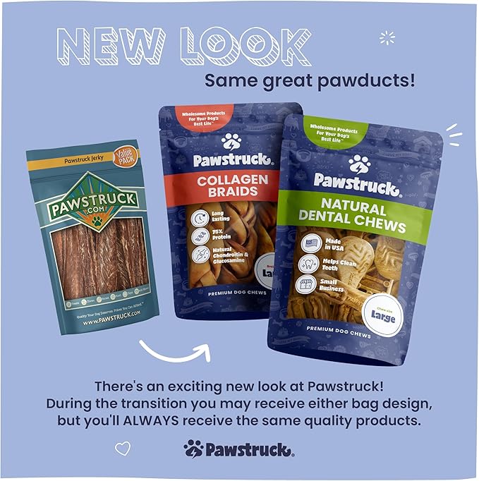 Pawstruck All Natural 11-12" Roasted Collagen Sticks for Dogs – Low Odor & Long-Lasting Bully Stick & Rawhide Alternative, Single Ingredient, Vet Approved – 5 Pack