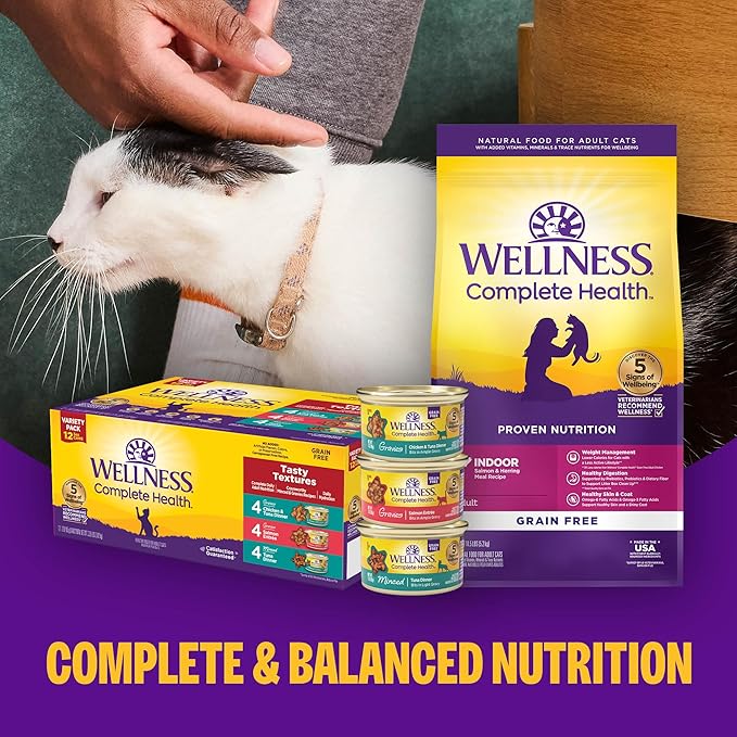 Wellness Complete Health Minced Adult Wet Cat Food, Natural, Protein-Rich, Grain Free, 5.5 Ounce, 24 Pack, (Tuna Entrée)