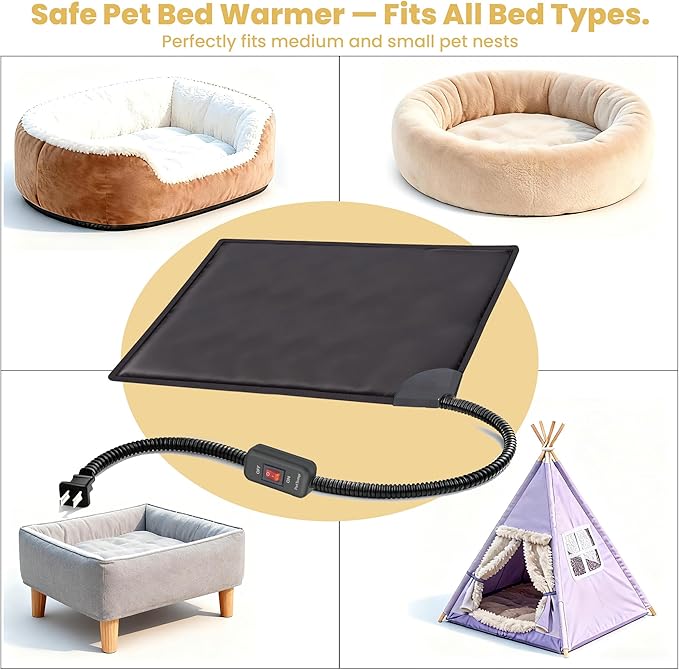 PetTemp Cat Bed Warmer 15.5 x 12.5 in, Indoor Heated Pad Insert for Cats, Kittens & Small Dogs, Turns Any Pet Bed Into a Cozy Waterproof Heating Mat, Safe Thermostat & Chew-Resistant Cord