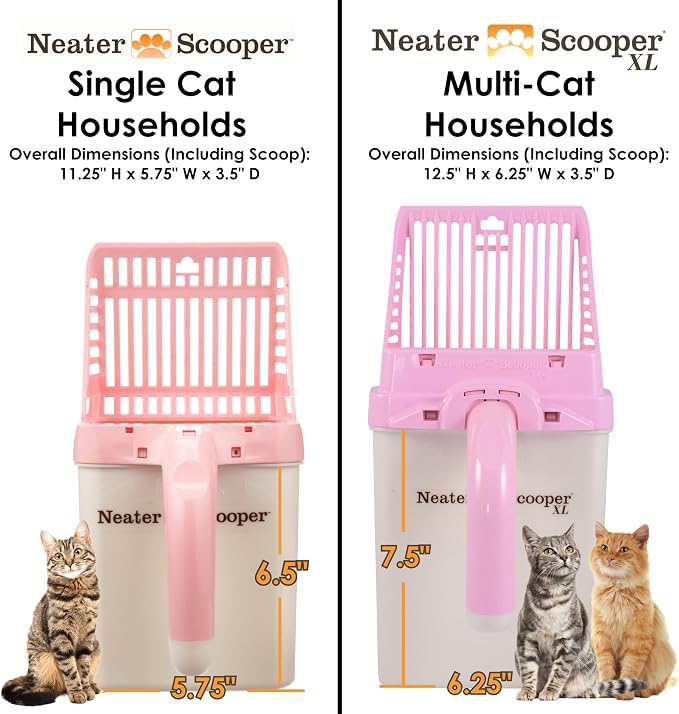 Neater Pet Brands Neater Scooper Standard Cat Litter Scoop, 60 Refill Bags – Mess-Free Cat Litter Scooper with Bag, Spill-Proof Kitty Box Sifter, Bin Doubles as Scoop Holder, For Single-Cat Households