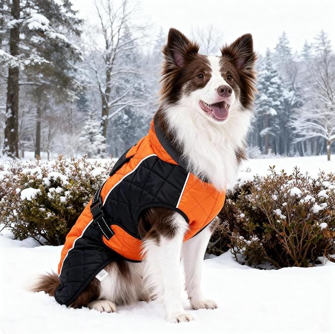 Dog Coat Dogs Jacket Waterproof Reflective Adjustable Dog-Winter Coats for Small/Medium/Large Dogs Dachshund Coat-(Orange, X-Small)