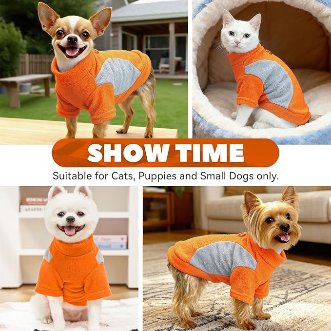 Small Fleece Dog Sweater with Leash Ring Soft Warm Fall Winter Dog Clothes Cute Cat Apparel Puppy Sweaters Classic Pullover Doggy Sweatshirts Chihuahua Costumes Cat Outfits(Orange,L)