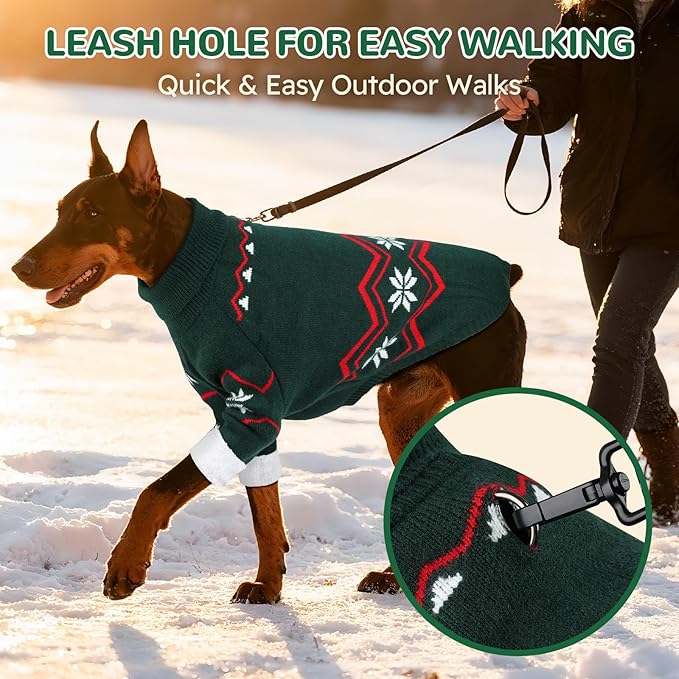WINGOIN Dog Sweater for Large Dogs, XXXL Size Dog Christmas Sweaters, Male Female Knit Dogs Turtleneck Pullover with Leash Hole, Pet Warm Winter Clothes for Girl Boy Labrador, Golden Retriever (3XL)