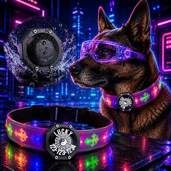 Light Up Glow Dog Collar with Chinese Style AirTag Holder
