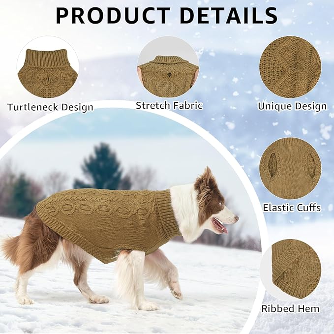 SCENEREAL Fall Knitted Dog Sweater for Large Medium Small Dogs, Cat Dog Winter Coat Warm Sweatershirts Outfits, Classic Pet Clothes with Leash Hole, Soft Pet Knitwear Apparel for Girls Boys, Beige M