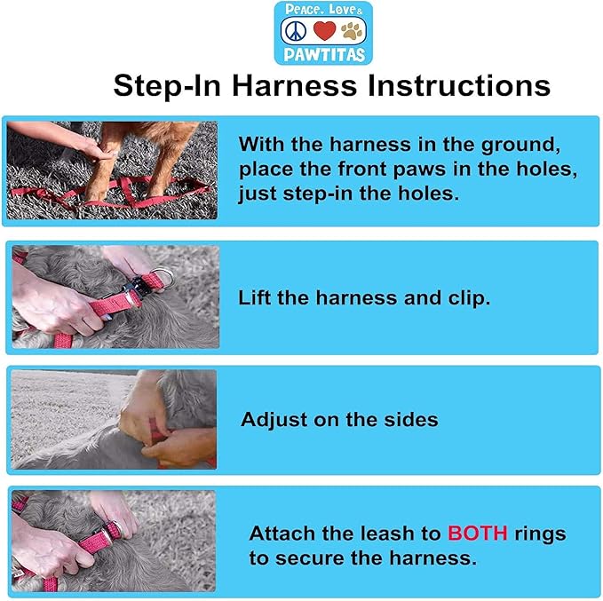 Pawtitas Recycled Reflective Step-in Dog Harness – Adjustable No-Pull Vest for Puppies to Seniors, Safe & Comfortable L Pink