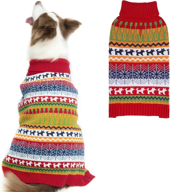 Mihachi Dog Sweater - Winter Coat Apparel Clothes with Colorful Stripes for Cold Weather
