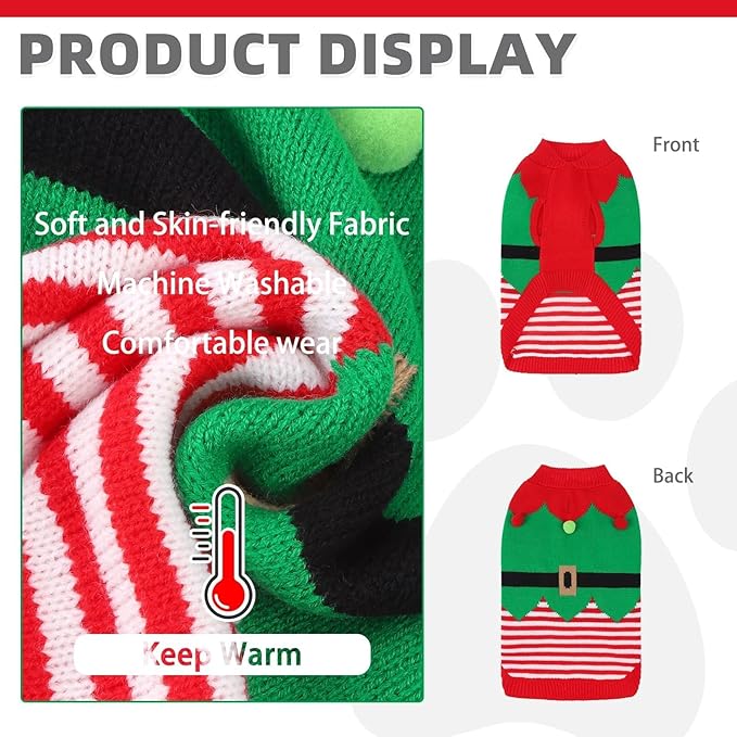 KOOLTAIL Dog Christmas Sweater Winter Clothes - Knitwear Soft Santa Claus Shirt for Cold Weather, Fleece Pet Sweatshirt Pullover Jumper Outfit for Small Medium Large Dogs Puppy Cats Girls Boys Red SM