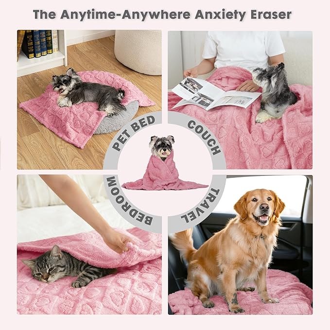 gogobunny Calming Plush Dog Cat Blanket 300GSM Coral Fleece, Ultra-Soft Machine Washable Pet Bedding for Small Medium Dogs Cats Puppies Kittens (Pink, 30x40)