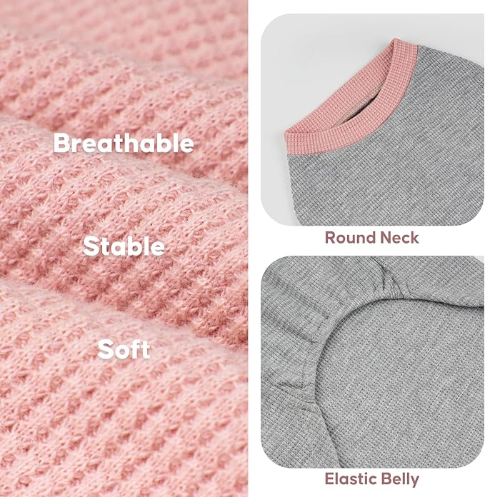KYEESE 2Pack Dog Shirts Waffle for Small Dogs Stretchy T-Shirts Lightweight Tank Top Sleeveless Dog Vest Breathable, Large, Pink+Grey