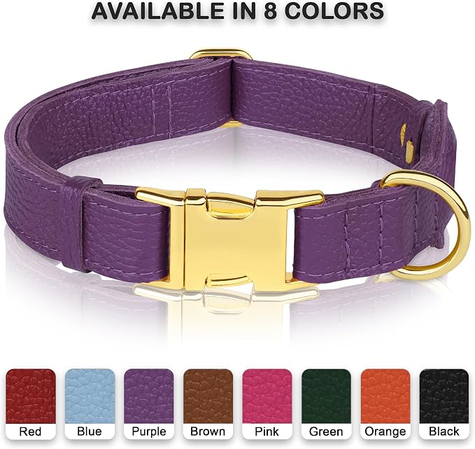 Leather Airtag Dog Collar - Soft Tracking Dog Collar with Apple AirTag Holder and Metal Buckle - Safety GPS Pet Collars for Small Medium Large Dogs Puppy Pink Red (Purple, L, 17"-21" Neck Fit)