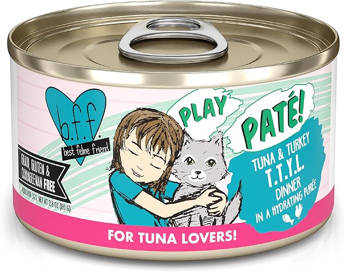 Weruva B.F.F. Play - Best Feline Friend Paté Lovers, Aw Yeah!, Tuna & Turkey T.T.Y.L. with Tuna & Turkey, 2.8oz Can (Pack of 12)
