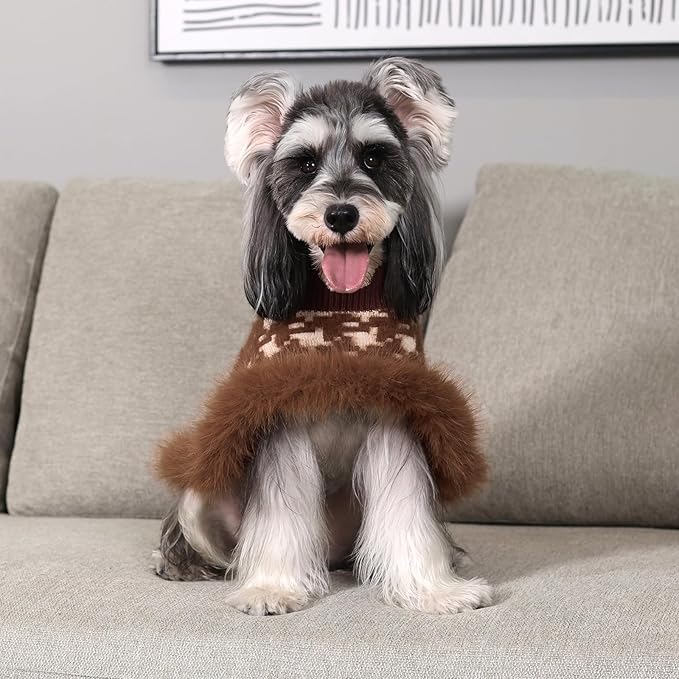 Dog Sweater Cloak, Pearl Cotton Bouclé Yarn Puppy Sweater, Cold Weather Coat Knitwear for Small Dogs, Classic Turtleneck Thick Dog Clothes with Thick Fluff DS-DP02M