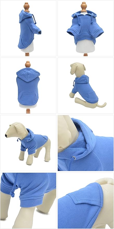 Lovelonglong Blank Basic Hoodie Sweatshirt for Dogs 100% Cotton Fits Small Medium Dachshund Large Dog Royle Blue XS