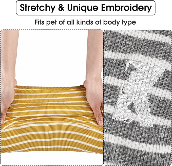Koneseve Dog Shirt Vest Lightweight Stretchy Dog T-Shirts Soft Cool Sleeveless Stripe Vests Breathable Clothes for Puppy Kitty Cats Small Medium Large Dogs 2 Pack Yellow + Light Grey [S/Small]