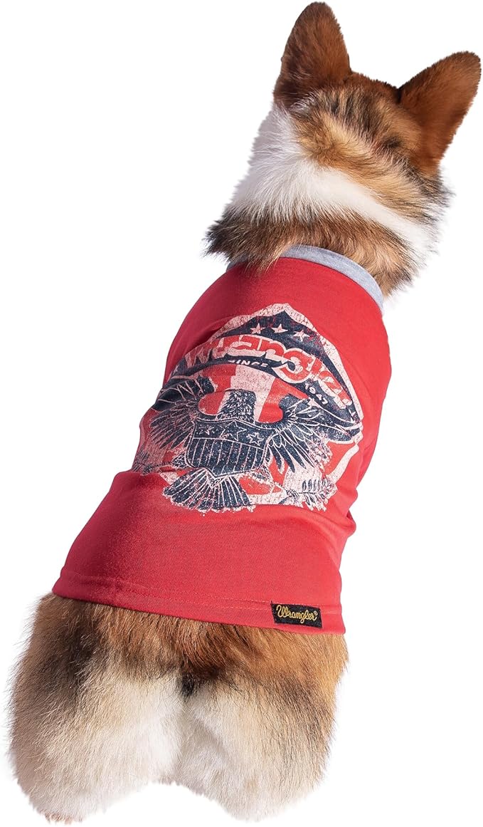 Wrangler Red Dog T-Shirt Large – Western Rope Shield Logo Dog Tshirt for Large Dogs, Soft Comfortable Tee