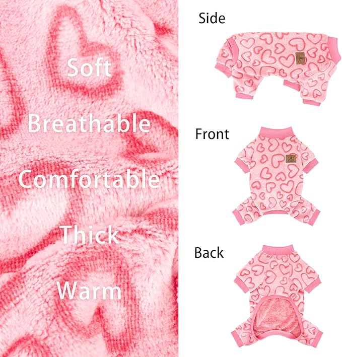 XPUDAC Dog Pajamas Heart Fleece Dog Sweater Winter Puppy Clothes for Small Medium Dogs Girl Pet Holiday Clothes Doggie Outfits for Christmas, L