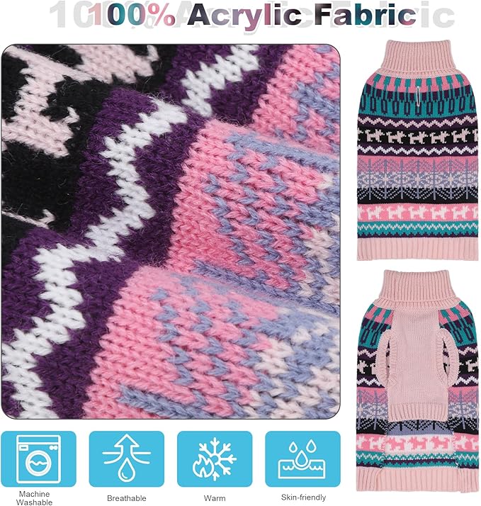 Mihachi Dog Sweater - Winter Coat Apparel Clothes with Colorful Stripes for Cold Weather
