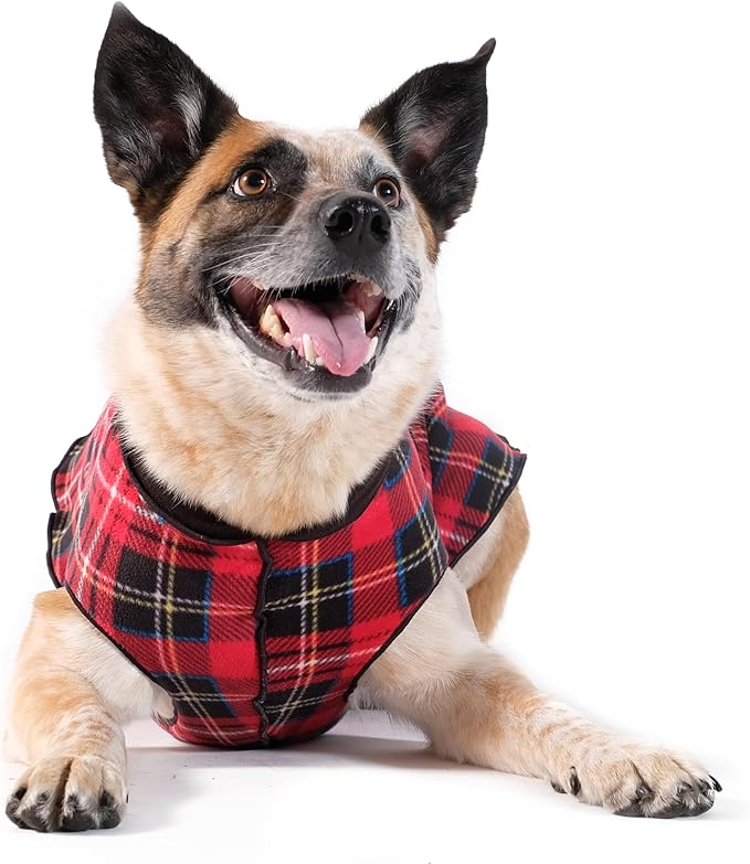 Goldpaw Duluth Double Fleece Dog Sweater Vest for Large Dogs - Soft, Stretchy Dog Fleece - Warm Pet Jacket for Fall and Winter - Premium Pet Outerwear - Machine Washable - Red Tartan/Black - Size 22