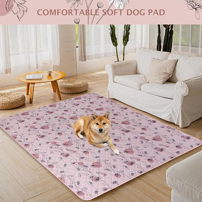 IEUUMLER Washable Pee Pads for Dogs, 1 Pack Non-Slip & Waterproof Pack Whelping Pad, Reusable Washable Puppy Potty Training Pad with Fast Absorbent for Playpen EU007 (Pink Daisy, 48"X48"-1pcs)