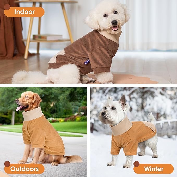cyeollo Fleece Dog Sweater, Warm Turtleneck Doggy Sweaters in Cold Weather Small Dog Sweater Boy & Girl Soft Stretchy Pullover Sweatshirt Pet Clothes with Sleeves, Brown L