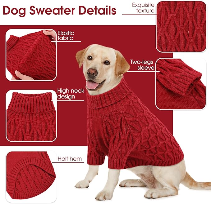 Small Dog Sweater, Dog Sweaters for Small Dogs Girl, Doggy Thermal Knitted Winter Sweater Pet Clothes Doggie Turtleneck Sweatshirts Puppy Outfits, Red S