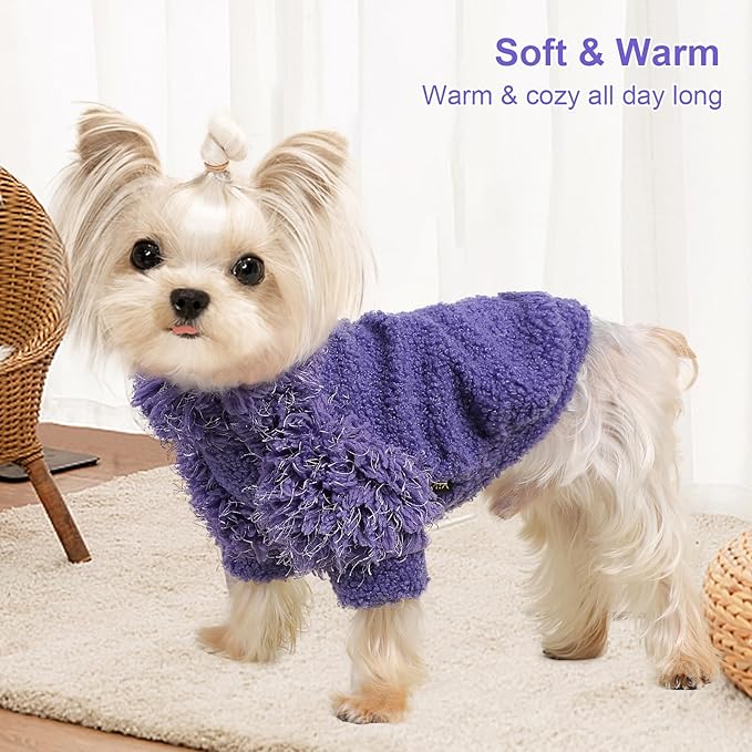 Small Dog Sweater Turtlenecks Dog Sweaters for Small Dogs Winter Fleece Doggy Clothes Puppy Outfits Cold Warm Pet Sweater Puppy Coat Doggie Jacket for Chihuahua Yorkie Teacup Cat Apparel, Purple, M