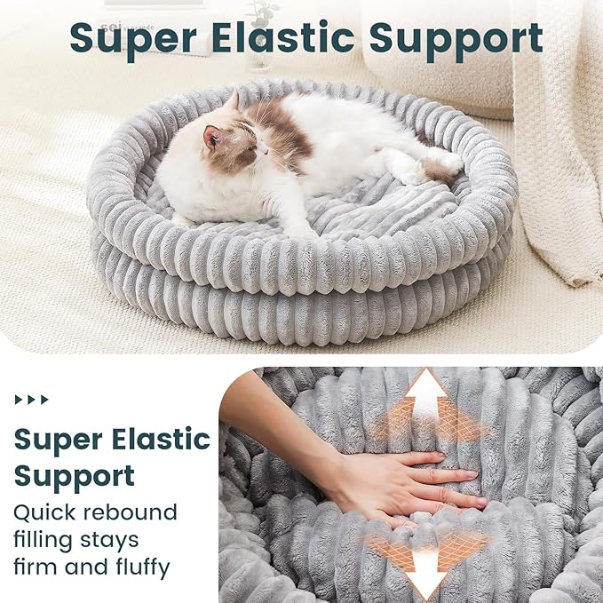 Petinstinct Dog Bed Medium Size Dog, Machine Washable Orthopedic Donut Cat Beds for Indoor Cats, Fluffy Round Pet Bed with Anti-Slip Bottom for Puppy and Kitten, Gray, 28"x28"x5"