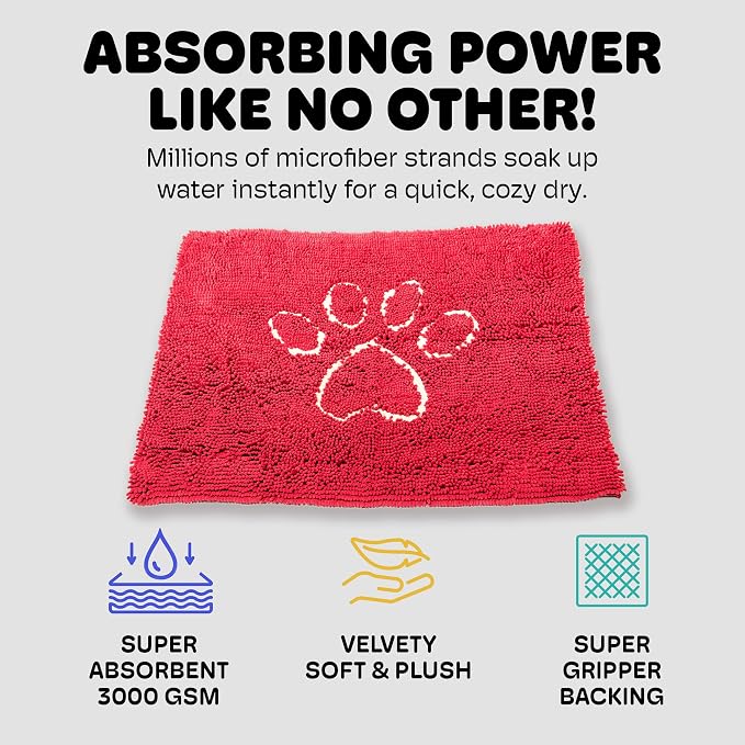 Dog Gone Smart Dirty Dog Doormat - Fast Drying Rug - Maroon, 31 x 20 in | Super Gripper Backing for Clean Floors - Absorbent Microfiber and Machine Washable Mat for Muddy Paws