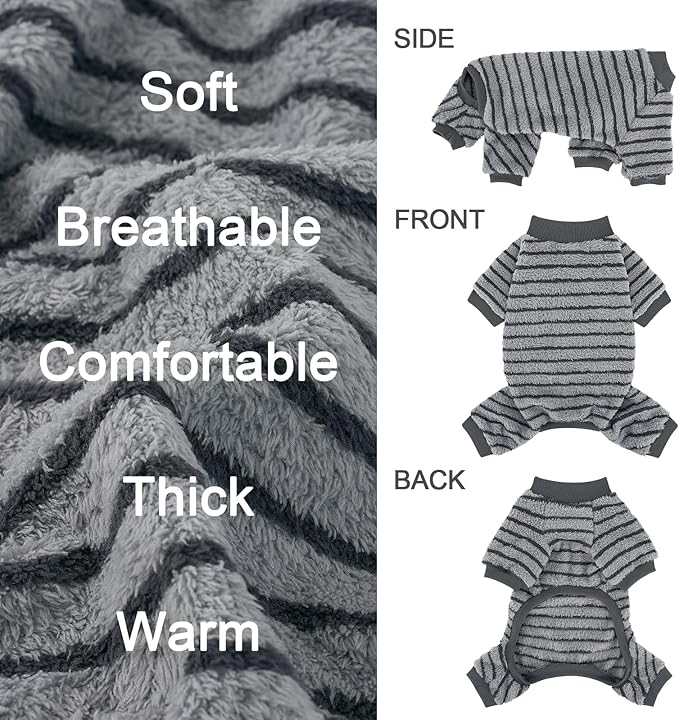 XPUDAC Stripe Dog Sweater Fleece Dog Pajamas Winter Pet Clothes for Small Medium Dogs Girl Boy Doggy Apparel for Cold Weather, XS