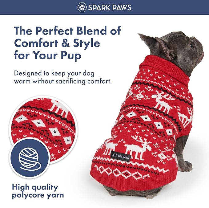 Spark Paws Christmas Dog Sweater – Ultra Soft Holiday Knit Sweater for Small, Medium & Large Dogs, Cute Pet Sweater for French Bulldogs & Big Dogs, Easy Potty V Cut Design Jacket - (Dasher Red,3XL)