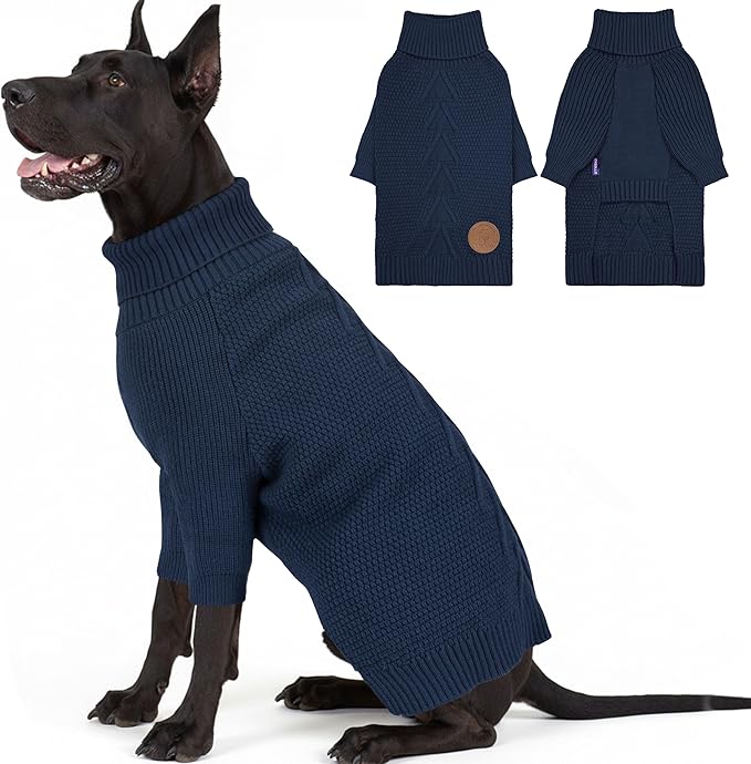 cyeollo 4XL Dog Sweater, Stretchable & Cozy Warm Dog Sweaters for Large Giant Dogs Boy, Pullover Knit Fall Winter Sweatshirt Big Dogs Clothes, Doberman Great Dane Apparel, Navy XXXXL