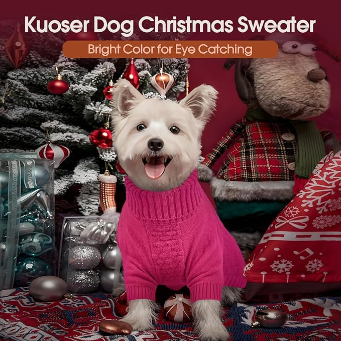 Kuoser XXL Dog Sweater, Dog Sweaters for Extra Large Dogs Girl Boy, Pet Christmas Sweaters Winter Big Puppy Turtleneck Knitwear, Pet Thick Warm Sweater for Large Size Dogs, Rose 2XL