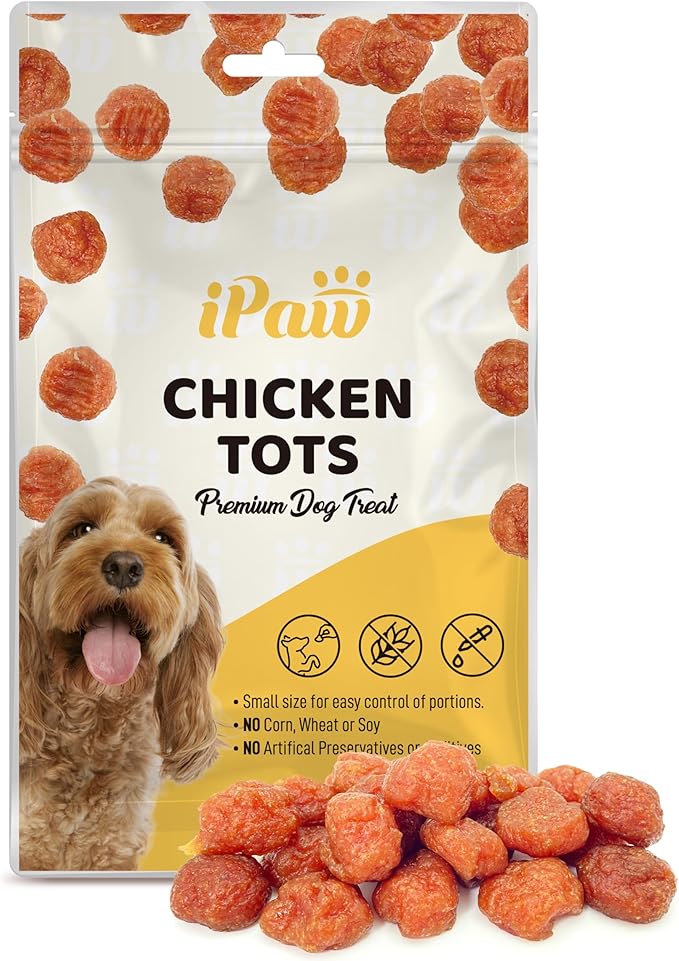 iPaw Chicken Tots Dog Treats for Puppy Training, All Natural Human Grade Dog Treat, Hypoallergenic, Easy to Digest (Chicken Tots)