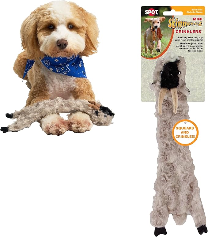 SPOT Skinneeez Crinklers Goat - Stuffing-Free Dog Toy with Crinkle & Squeaker Sounds, Durable for Moderate Chewers, Tug Toy for Small Dogs & Puppies, 14in