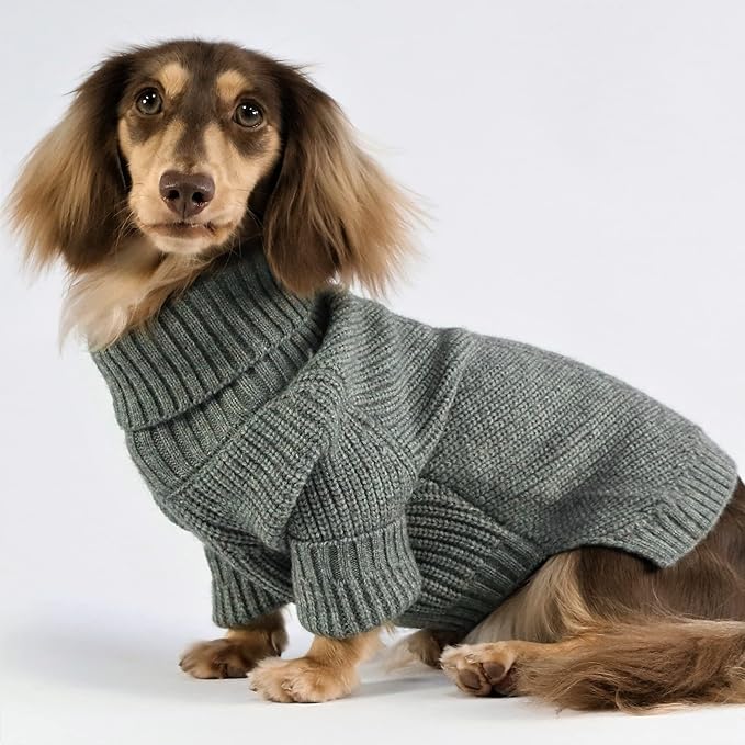 Fitwarm Dog Turtleneck Sweater, Thermal Knitted Pet Coat, Dog Winter Clothes for Small Dogs, Cat Apparel, Heather Grey, Small