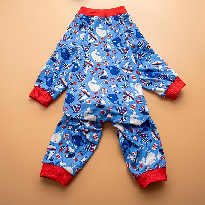 LovinPet Warm Dog Pajamas Large Size Dog, Pajamas for Pitbulls,Lightweight Stretch Jersey Knit,Blue Nautilus Print, Uv Protection Shirt, Pitbull Shirt, Onesies for Dogs, Pitbull Clothes,Medium