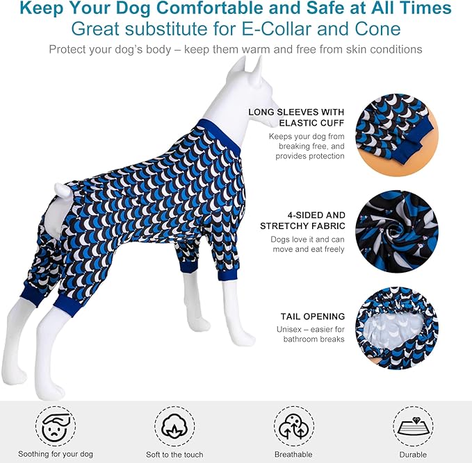 LovinPet Jammies for Large Dogs - Anti Licking & Anxiety Calming Dog Shirt, Lightweight Stretchy Summertime Print, Pitbull Shirt, Large Dogs Onesie, Pitbull Clothes, Dog Costume for Parties, Black XL
