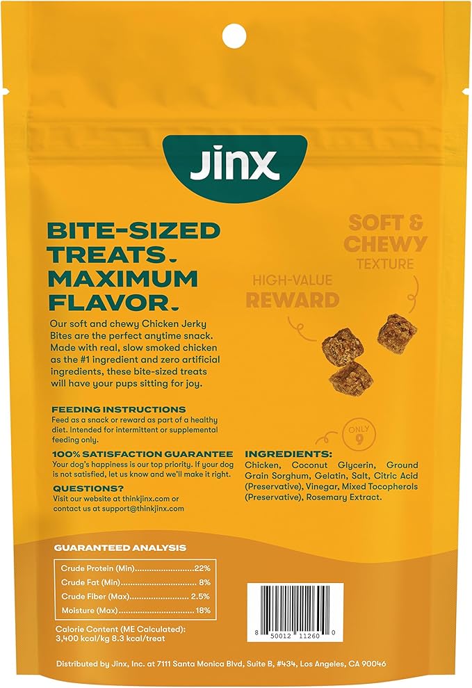 Jinx Chicken Bites, Soft Jerky Dog Treats, Slow-Smoked Real Chicken, Low-Calorie and Packed with Flavor, No Fillers, Bite-Sized Snack, 5oz, 6 Pack