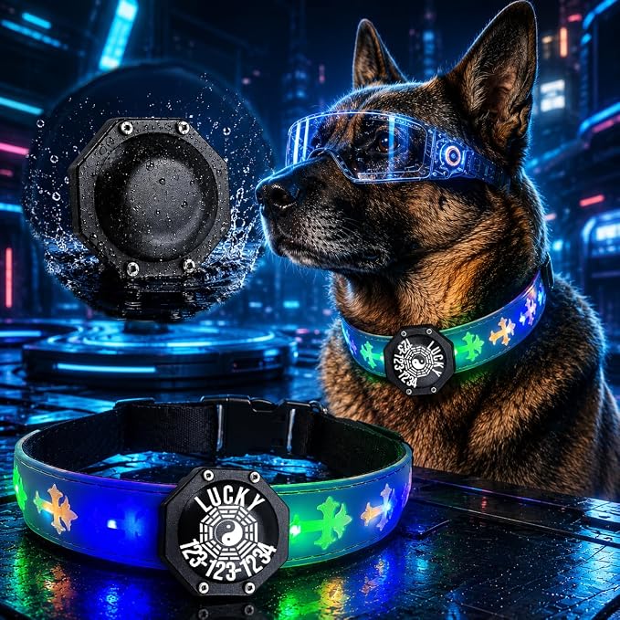 Light Up Glow Dog Collar with Chinese Style AirTag Holder