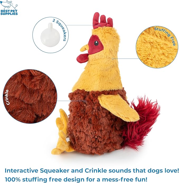 Best Pet Supplies Interactive Squeaky Dog Chew Toy, Ideal Dog Toys for Chewers, Small, Medium & Large Dogs, and Fetch Lovers - Crinkle Chicken (Wine Red), Large