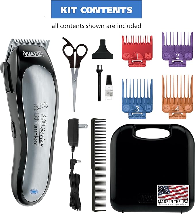 Wahl USA Lithium Ion Pro Series Cordless Animal Clippers – Rechargeable, Heavy-Duty, Electric Dog & Cat Grooming Kit for Small & Large Breeds with Thick to Heavy Coats – Model 9766