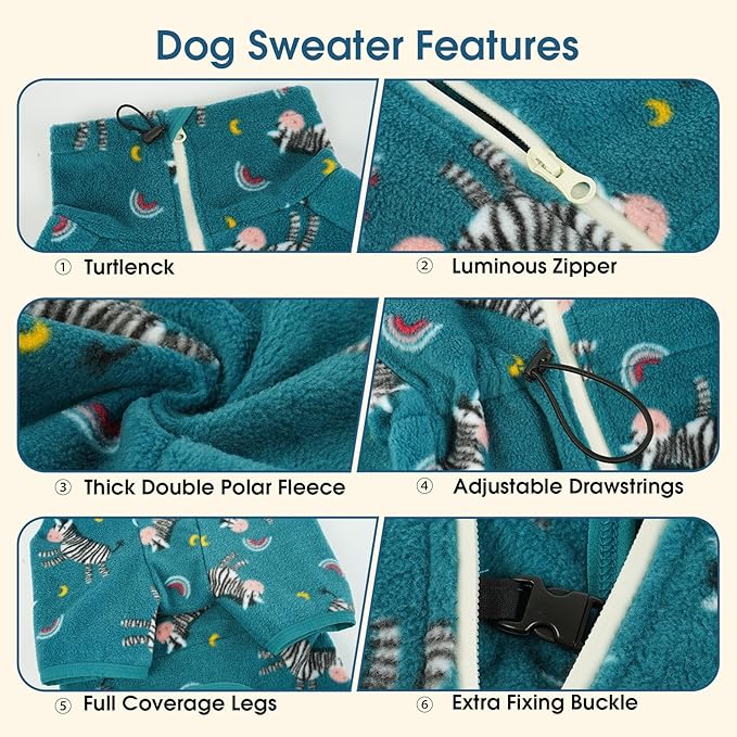 ROZKITCH Dog Clothes for Large Dogs Soft Fleece Pullover Pajamas, Pet Windproof Warm Cold Weather Jacket Vest with Reflective Zipper, Jumpsuit Apparel Outfit Clothes for Large Dog Zebra 2XL