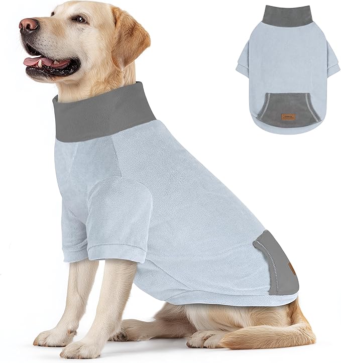 cyeollo Fleece Dog Sweater, Warm Fleece Dog Sweaters for Medium to Large Dogs Boy Girl Soft Turtleneck Stretchy Pullover Dogs Sweatshirt Winter Pet Clothes, Light Blue 2XL