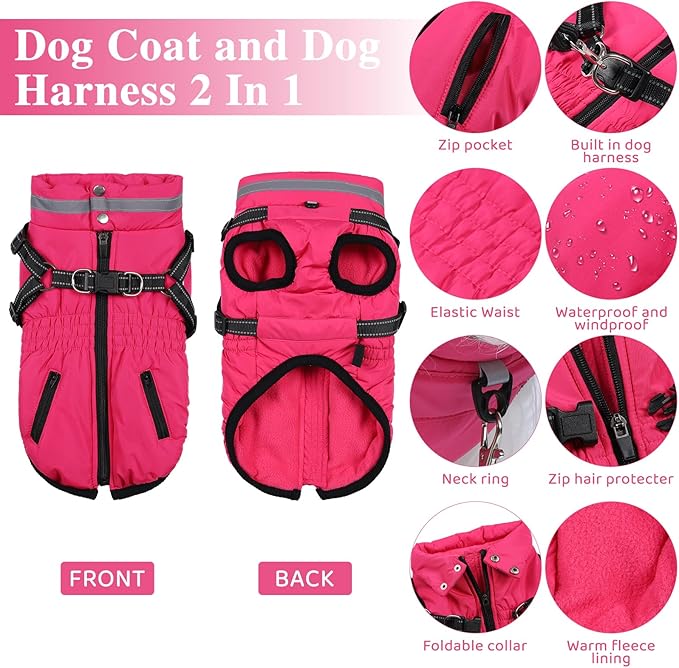 Gyuzh Dog Coat with Harness,Dog Coats for Small Dogs,Warm Fleece Winter Puppy Jacket,Waterproof Jacket with Harness Built in for Small Medium Large Dogs