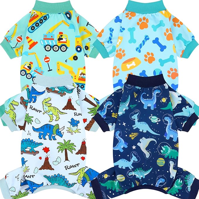 XPUDAC 4 Pack Dog Pajamas for Small Medium Sized Doggie Comfy Strechy Dog Pjs for Boy Puppy Clothes Cat Onesies Pet Outfits, S