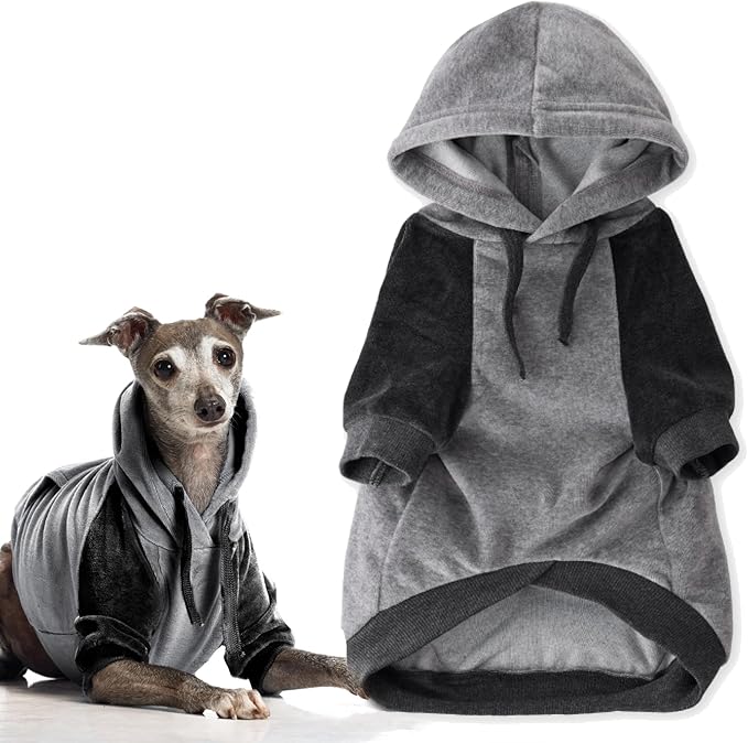Cooper II Organic Cotton Velour Dog Hoodie Pet Coat for Small, Medium and Large Dogs, Heather Gray Color Block, X-Large (55-80 lbs)